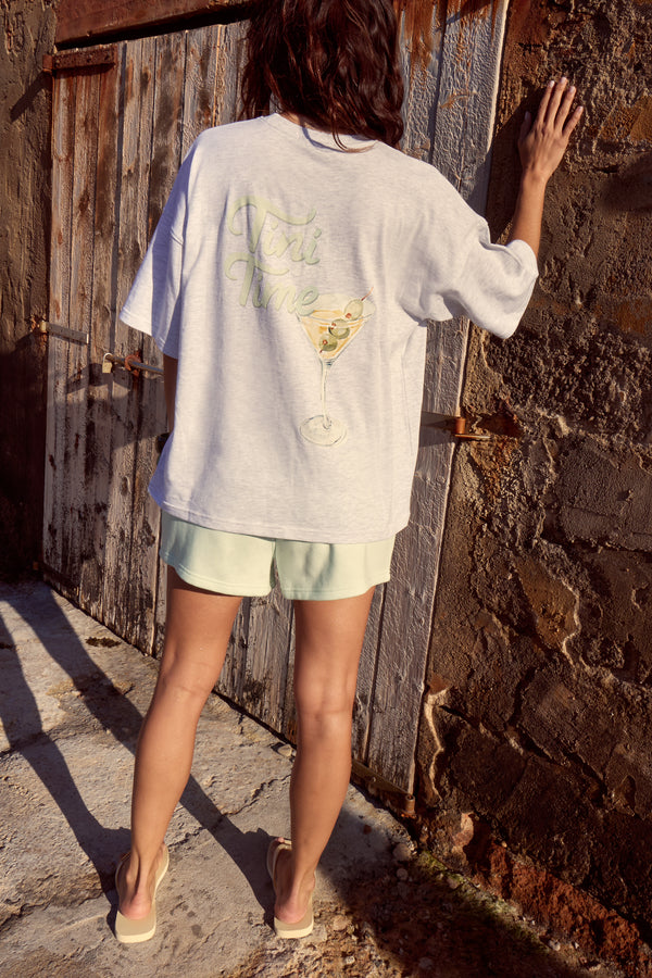 Kaiia Tini Time Oversized T-shirt Light Grey Marl & Lime Sorbet