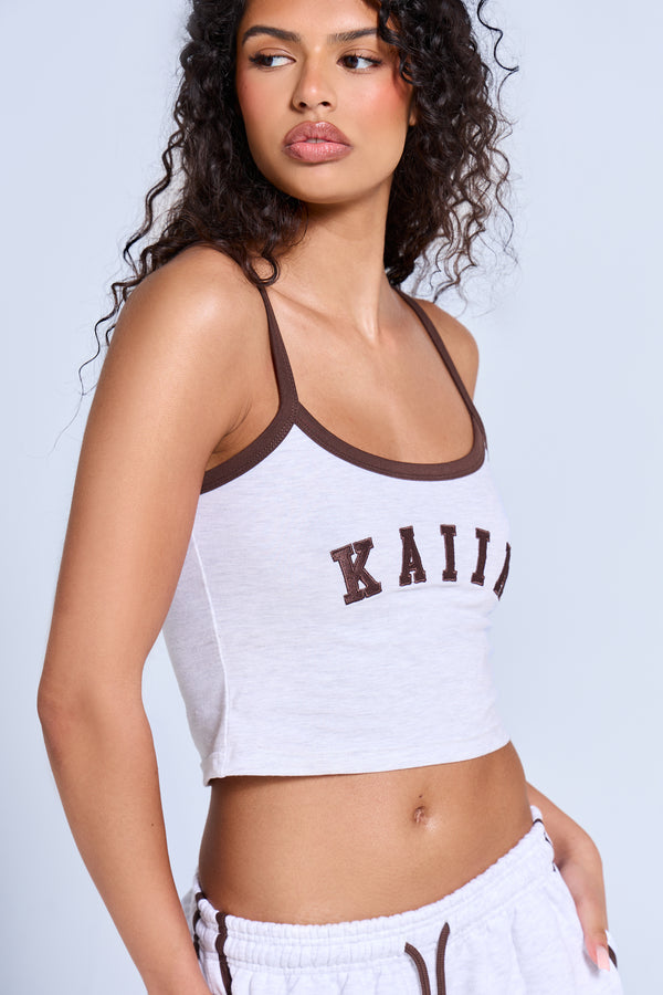 Kaiia Logo Contrast Cami Top Light Grey Marl & Brown