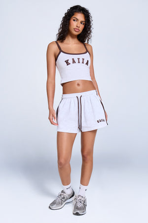 Kaiia Logo Contrast Cami Top Light Grey Marl & Brown