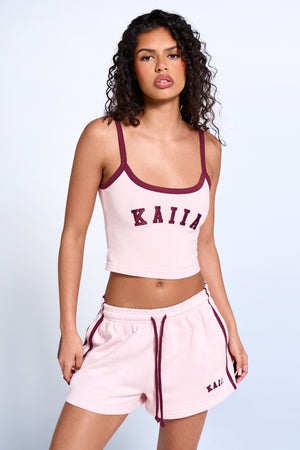 Kaiia Logo Contrast Cami Top Pink Chai & Burgundy