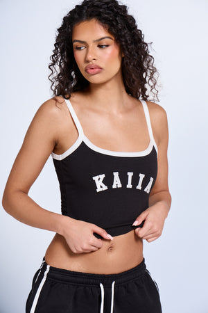 Kaiia Logo Contrast Cami Top Black & White