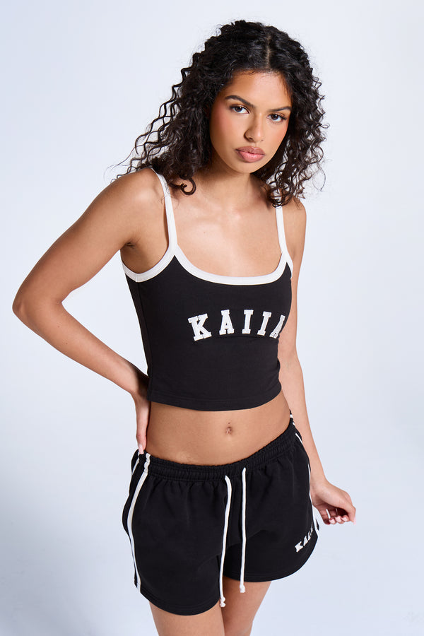 Kaiia Logo Contrast Cami Top Black & White