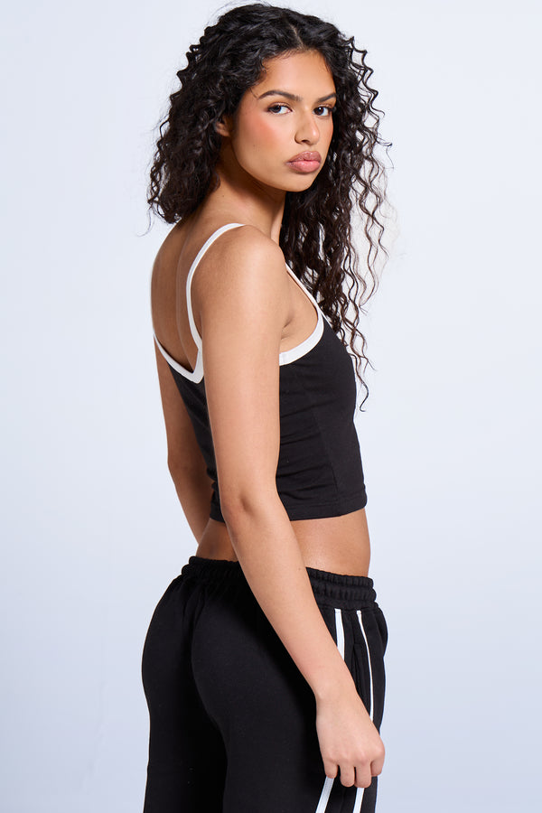 Kaiia Logo Contrast Cami Top Black & White