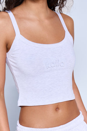 Kaiia Embossed Logo Cami Top Light Grey Marl