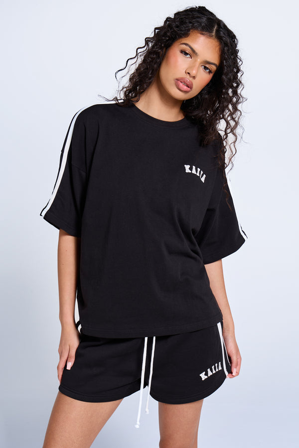 Kaiia Side Stripe Oversized T-shirt Black & White