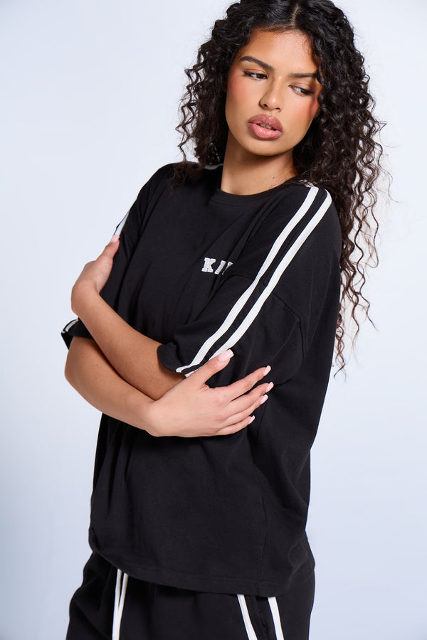 Kaiia Side Stripe Oversized T-shirt Black & White