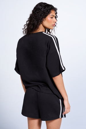 Kaiia Side Stripe Oversized T-shirt Black & White