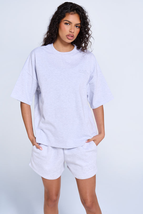 Kaiia Embossed Logo Oversized T-shirt Light Grey Marl