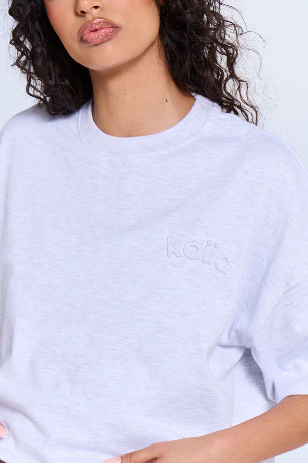 Kaiia Embossed Logo Oversized T-shirt Light Grey Marl