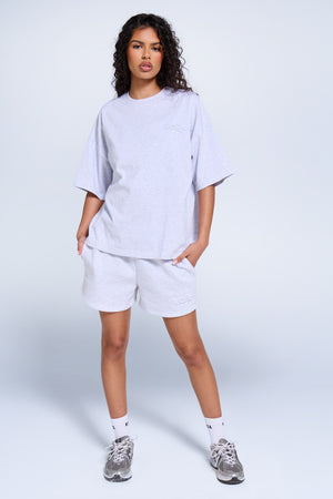 Kaiia Embossed Logo Oversized T-shirt Light Grey Marl