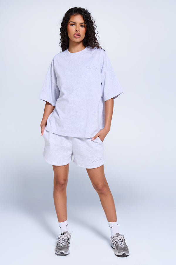 Kaiia Embossed Logo Oversized T-shirt Light Grey Marl