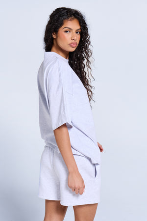 Kaiia Embossed Logo Oversized T-shirt Light Grey Marl