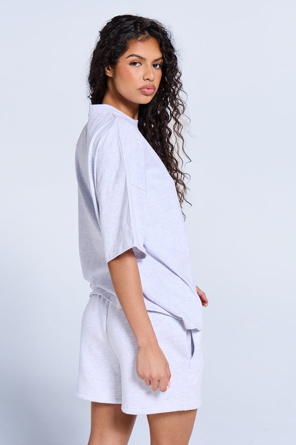 Kaiia Embossed Logo Oversized T-shirt Light Grey Marl