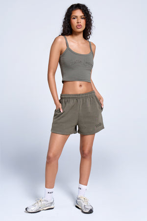 Kaiia Jeans Embossed Logo Cami Top Smoke Olive