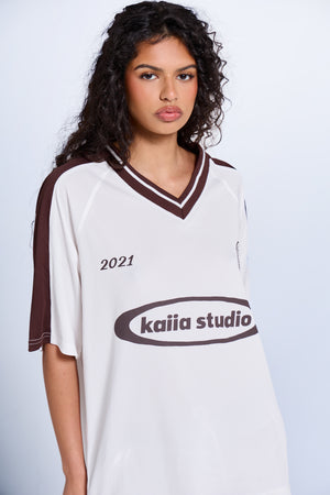 Kaiia Oversized Short Sleeve Football Top Vanilla & Chocolate
