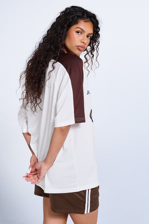 Kaiia Oversized Short Sleeve Football Top Vanilla & Chocolate