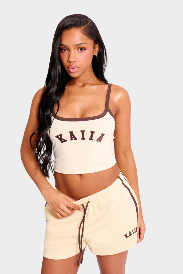 Kaiia Contrast Cami Top Butter Yellow & Brown