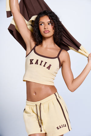 Kaiia Contrast Cami Top Butter Yellow & Brown