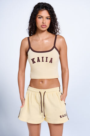 Kaiia Contrast Cami Top Butter Yellow & Brown