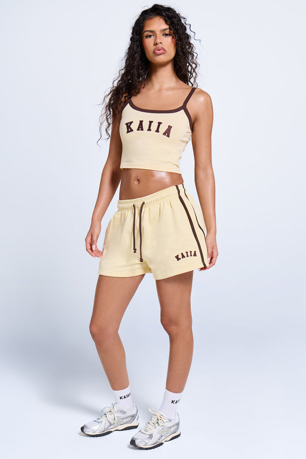 Kaiia Contrast Cami Top Butter Yellow & Brown
