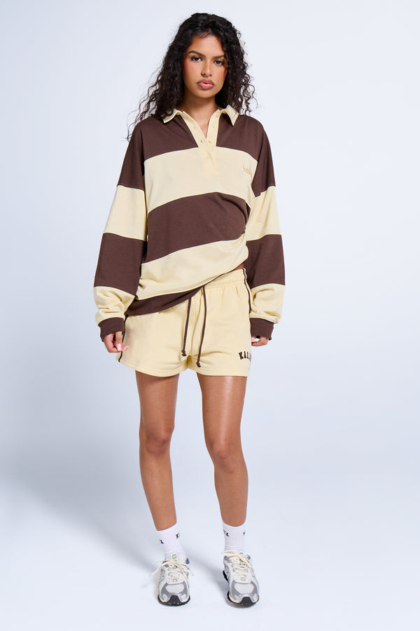 Kaiia Striped Oversized Rugby Style Top Butter Yellow & Brown