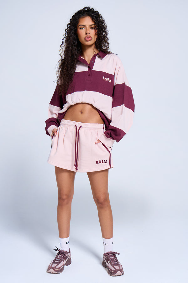 Kaiia Striped Oversized Rugby Style Top Dark Cherry & Pink
