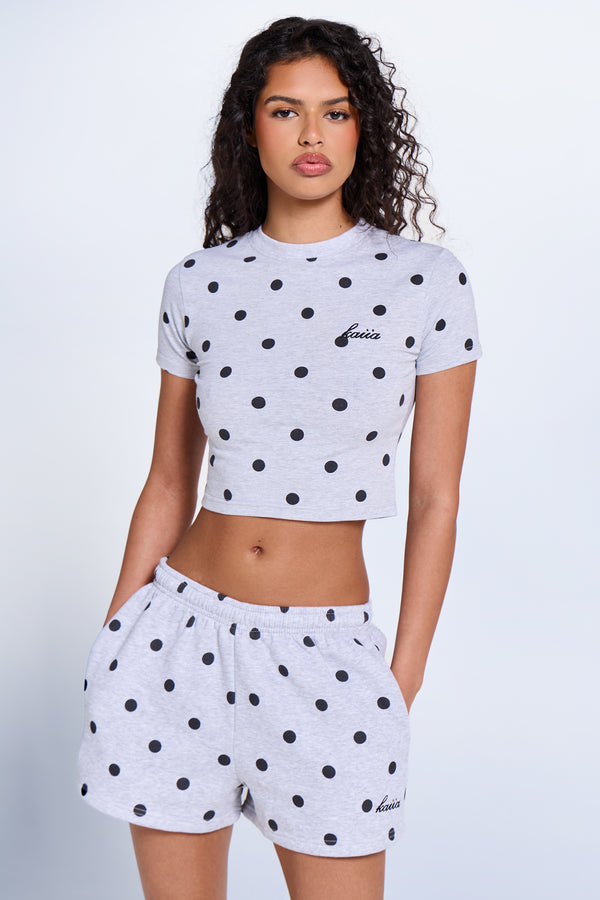 Kaiia Polka Dot Baby Tee Grey Marl & Black