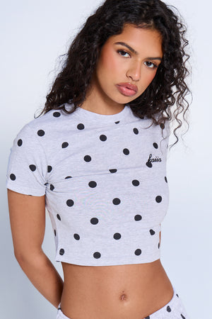 Kaiia Polka Dot Baby Tee Grey Marl & Black