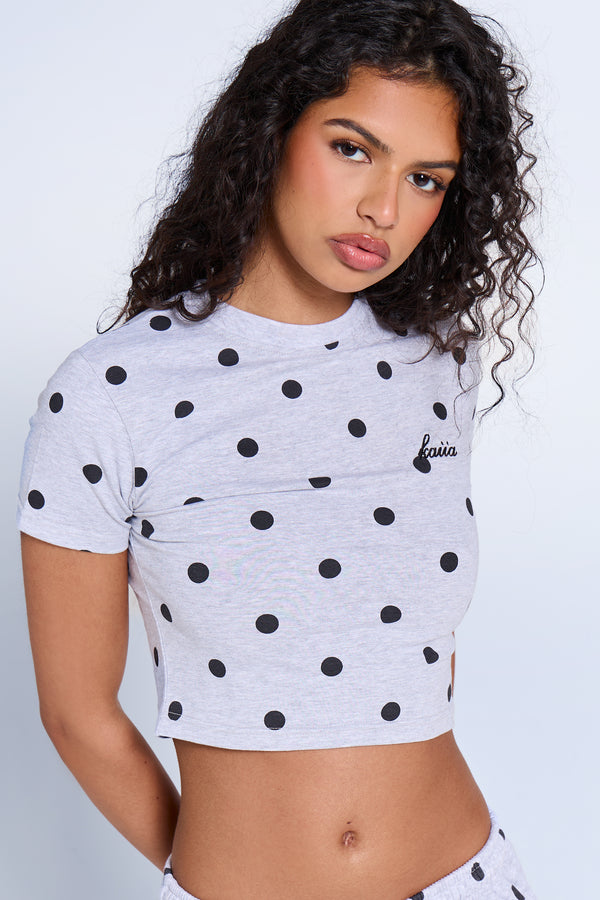 Kaiia Polka Dot Baby Tee Grey Marl & Black
