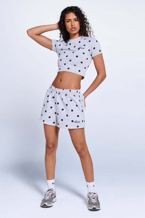 Kaiia Polka Dot Baby Tee Grey Marl & Black