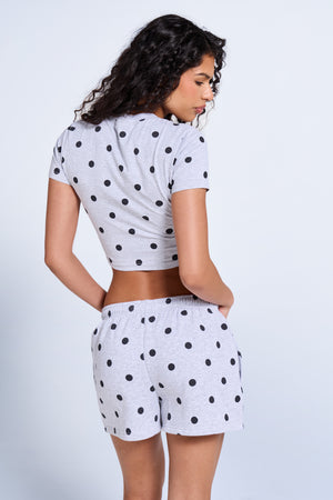 Kaiia Polka Dot Baby Tee Grey Marl & Black