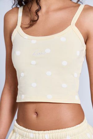Kaiia Polka Dot Cami Top Lemon & White