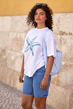Kaiia Starfish Graphic Oversized T-shirt White
