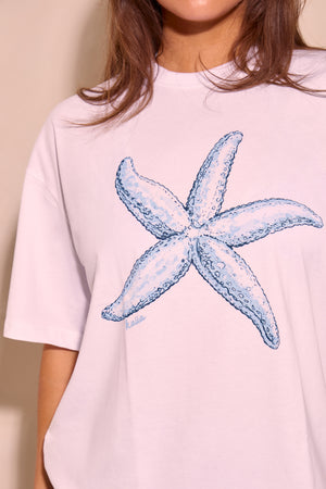 Kaiia Starfish Graphic Oversized T-shirt White