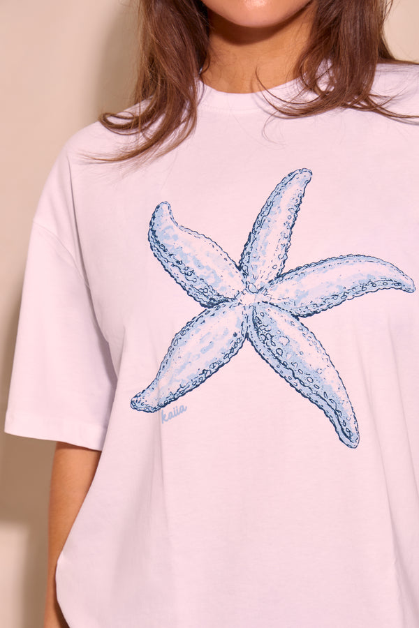 Kaiia Starfish Graphic Oversized T-shirt White