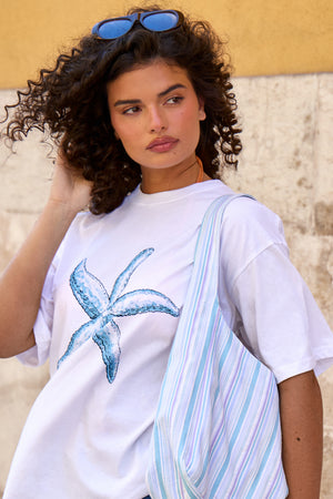 Kaiia Starfish Graphic Oversized T-shirt White