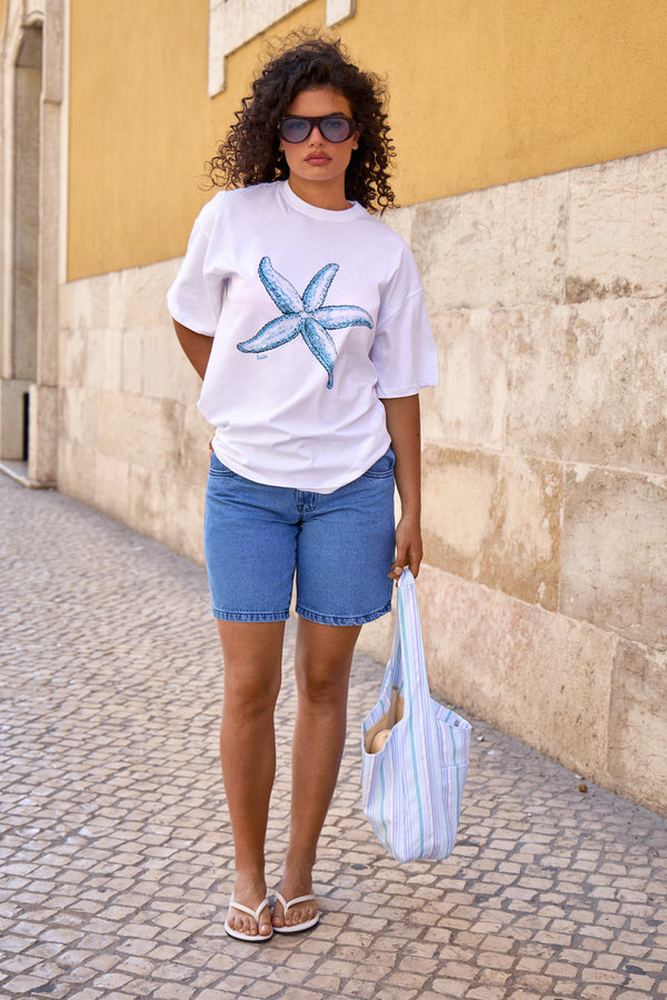 Kaiia Starfish Graphic Oversized T-shirt White