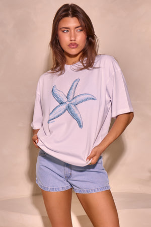 Kaiia Starfish Graphic Oversized T-shirt White