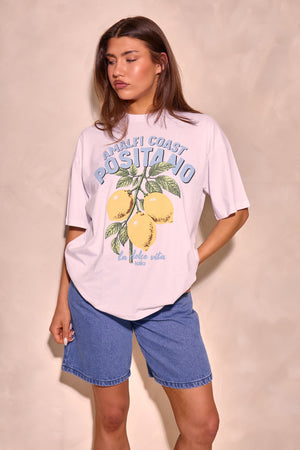 Kaiia Positano Graphic Oversized T-shirt White