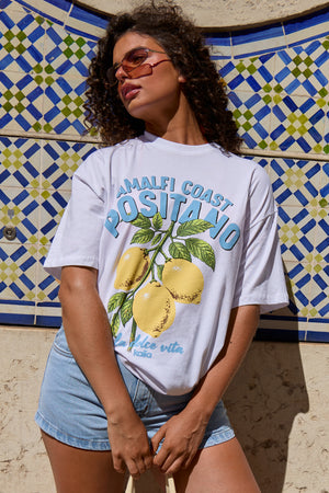 Kaiia Positano Graphic Oversized T-shirt White