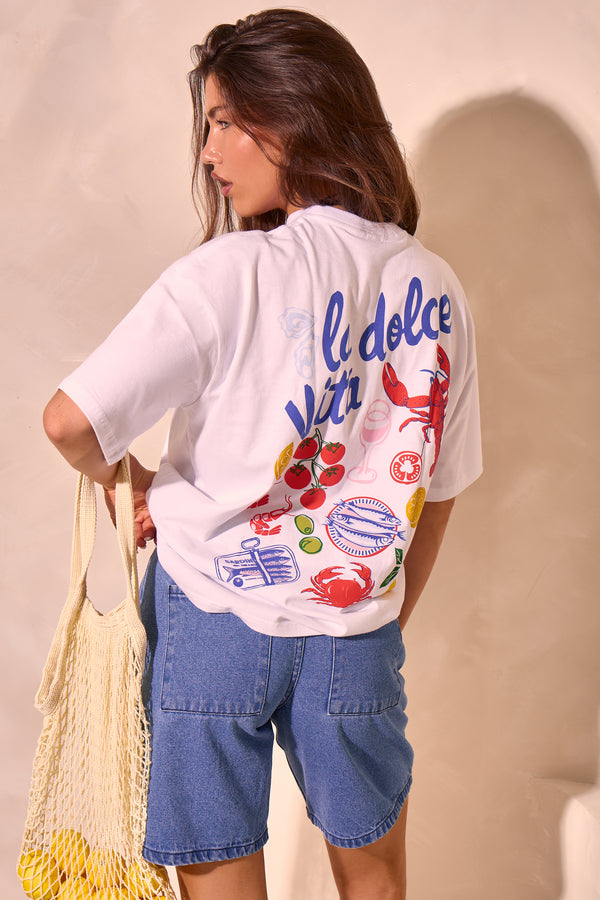 Kaiia La Dolce Graphic Oversized T-shirt White