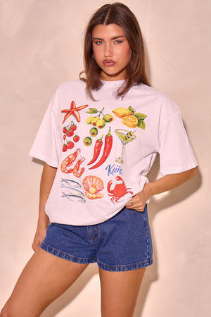 Kaiia Summer Graphic Oversized T-shirt White