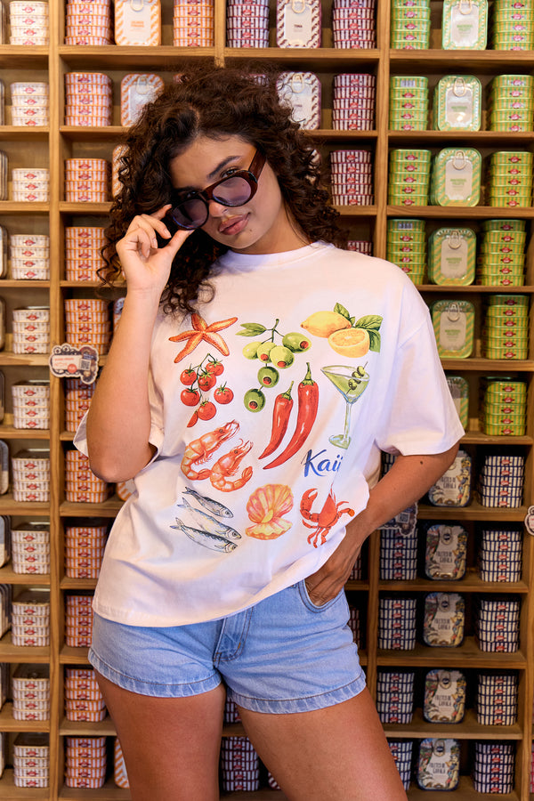 Kaiia Summer Graphic Oversized T-shirt White