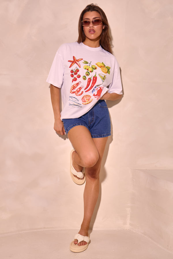 Kaiia Summer Graphic Oversized T-shirt White