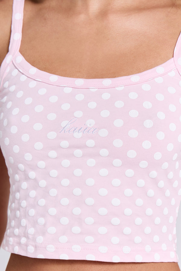 Kaiia Polka Dot Cami Top Baby Pink & White