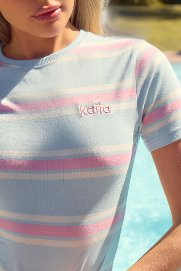 Kaiia Striped Baby Tee Baby Pink & Baby Blue
