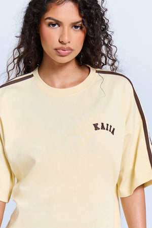 Kaiia Side Stripe Oversized T-shirt Butter Yellow & Brown
