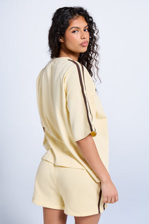 Kaiia Side Stripe Oversized T-shirt Butter Yellow & Brown
