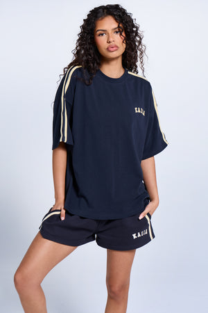 Kaiia Side Stripe Oversized T-shirt Ink Blue & Lemon