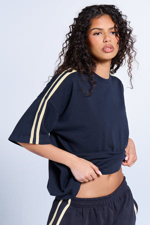 Kaiia Side Stripe Oversized T-shirt Ink Blue & Lemon